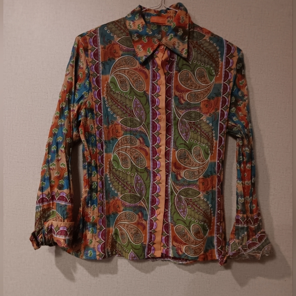 Roberta Freymann  Paisley Print Button-Down Shirt in Multicolor